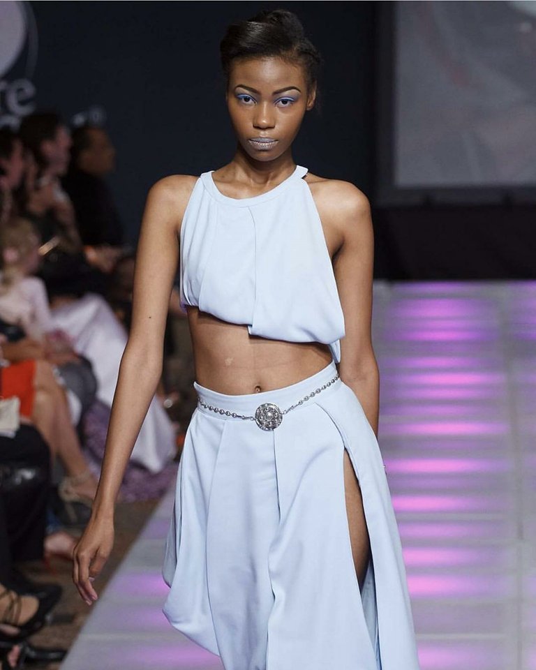 Model Joi Simone walking NYFW in Design by Veronica Kopalova